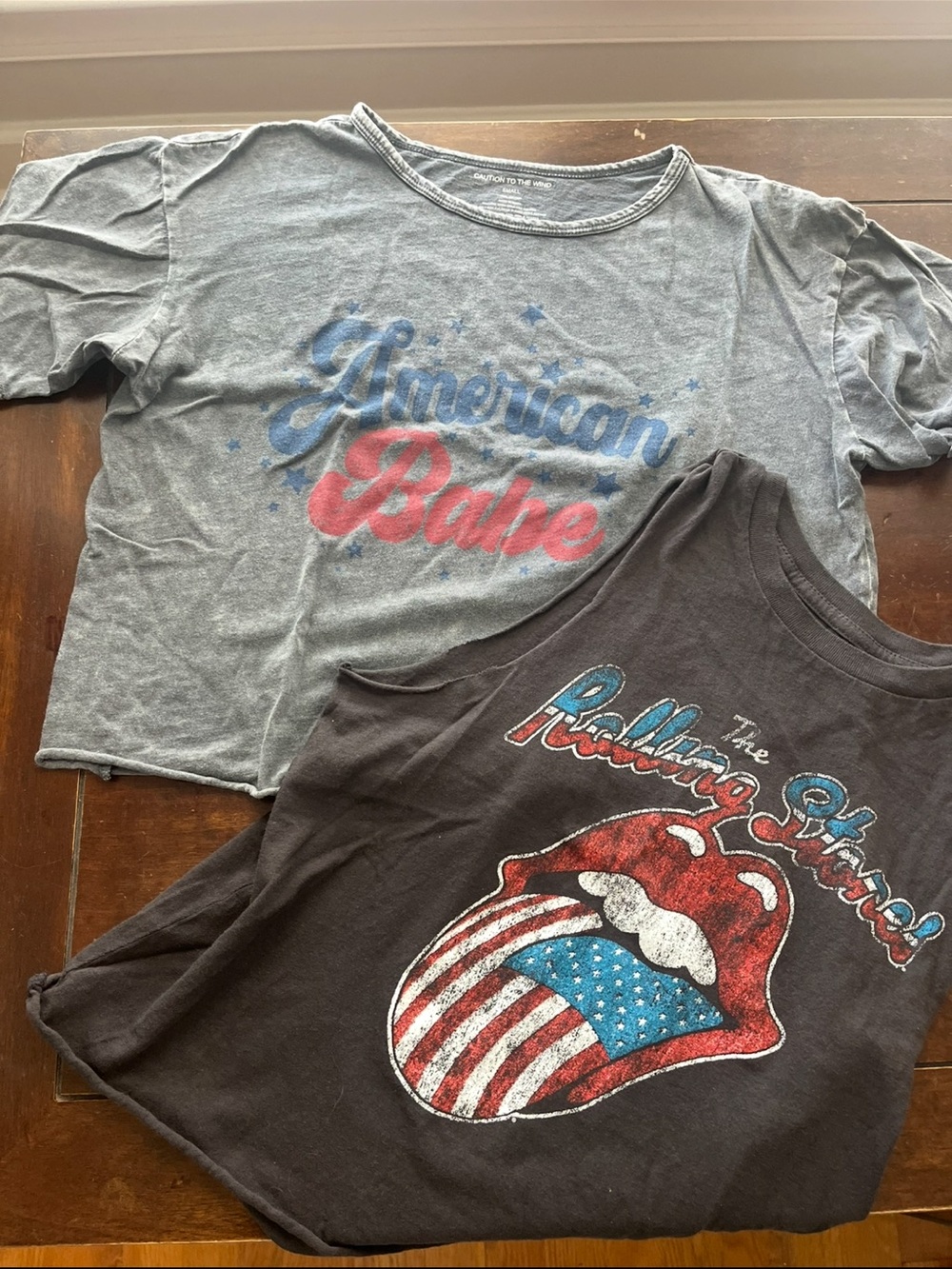 Caution to the Wind Patriotic American Babe Graphic Top and Rolling Stones Tee